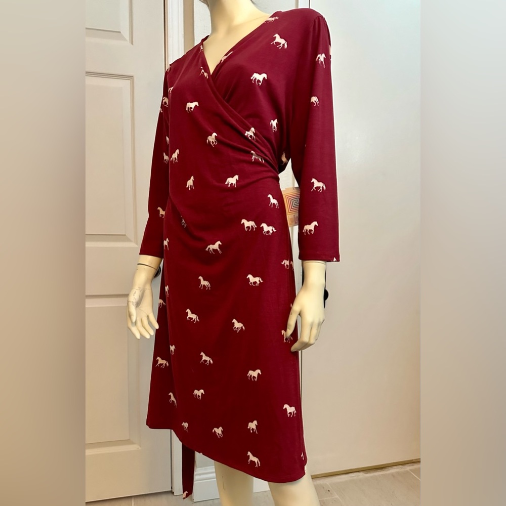 LuLaRoe Burgundy Horse Print Midi Dress